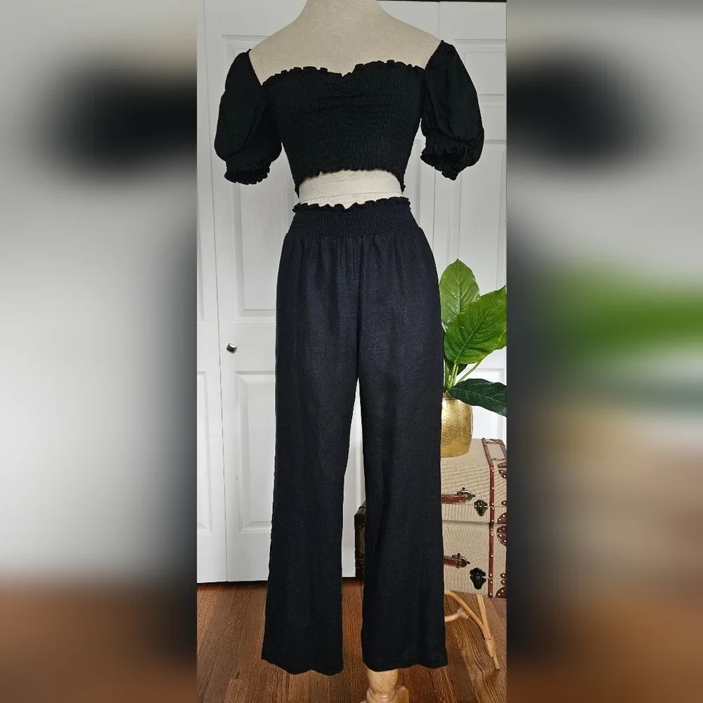REFORMATION Mora Linen Effortless Summer Chic Crop Top & Wide Leg Pants SIZE XS.